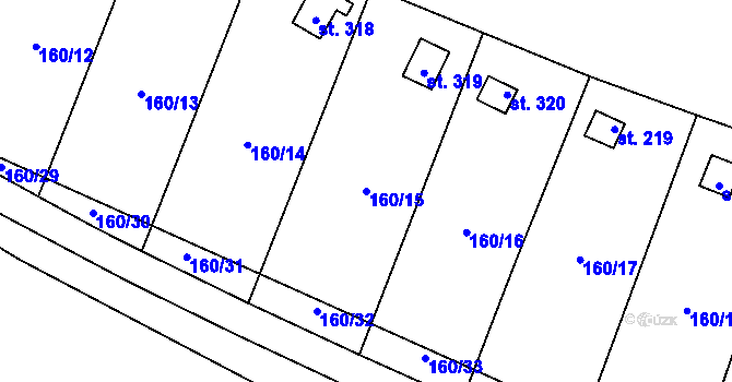 Parcela st. 160/15 v KÚ Vlkava, Katastrální mapa