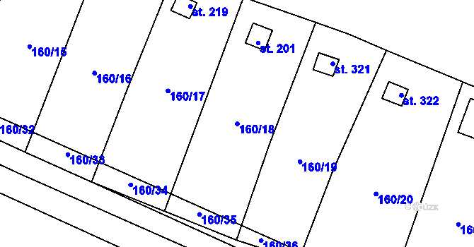 Parcela st. 160/18 v KÚ Vlkava, Katastrální mapa