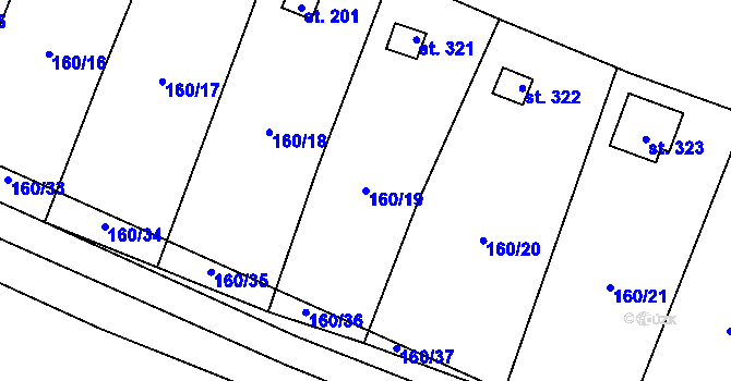 Parcela st. 160/19 v KÚ Vlkava, Katastrální mapa