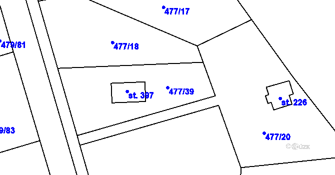 Parcela st. 477/39 v KÚ Vlkava, Katastrální mapa