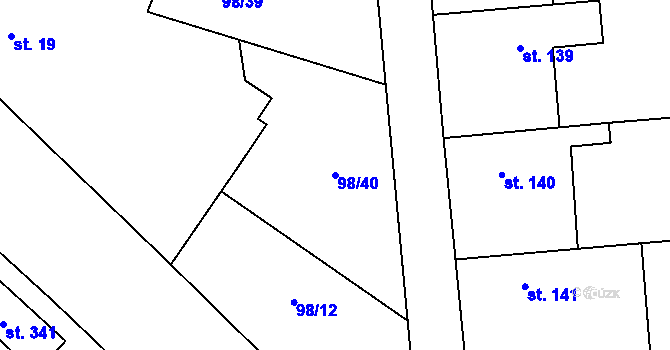 Parcela st. 98/40 v KÚ Vlkava, Katastrální mapa