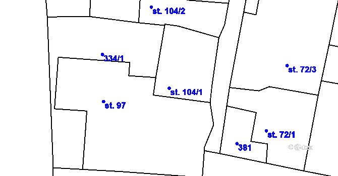 Parcela st. 104/1 v KÚ Vlkava, Katastrální mapa