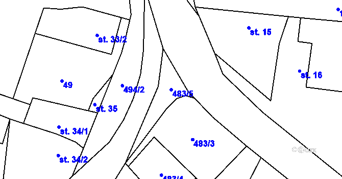 Parcela st. 483/5 v KÚ Vlkava, Katastrální mapa