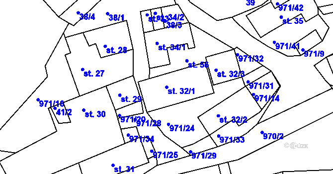 Parcela st. 32/1 v KÚ Vlkonice, Katastrální mapa