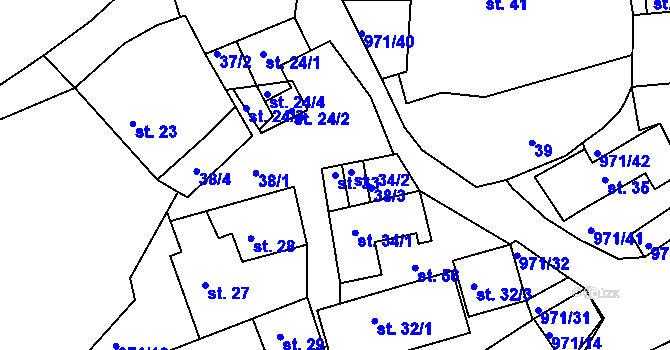 Parcela st. 33 v KÚ Vlkonice, Katastrální mapa