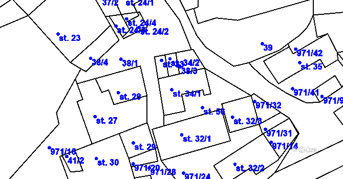 Parcela st. 34/1 v KÚ Vlkonice, Katastrální mapa