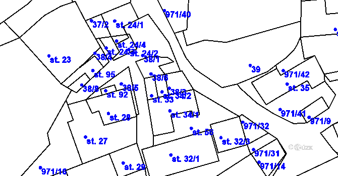 Parcela st. 38/3 v KÚ Vlkonice, Katastrální mapa