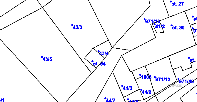 Parcela st. 43/4 v KÚ Vlkonice, Katastrální mapa