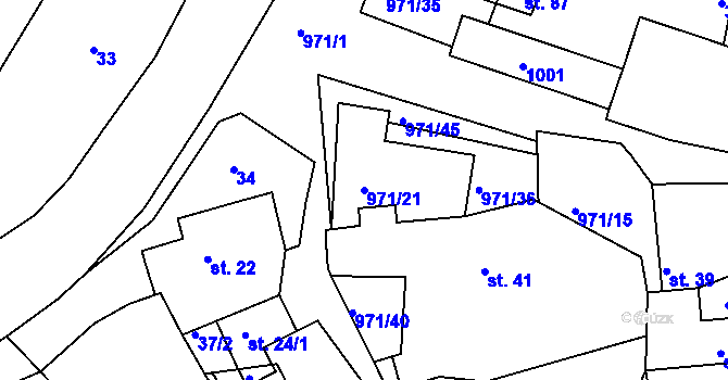 Parcela st. 971/21 v KÚ Vlkonice, Katastrální mapa