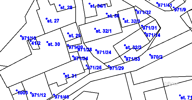 Parcela st. 971/24 v KÚ Vlkonice, Katastrální mapa