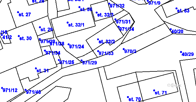 Parcela st. 971/33 v KÚ Vlkonice, Katastrální mapa