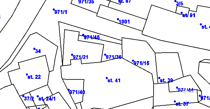 Parcela st. 971/36 v KÚ Vlkonice, Katastrální mapa