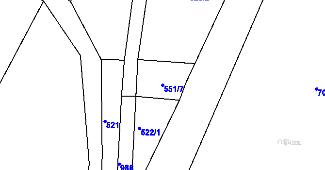 Parcela st. 551/7 v KÚ Vlkonice, Katastrální mapa