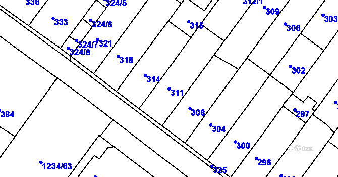 Parcela st. 311 v KÚ Vlkoš u Kyjova, Katastrální mapa