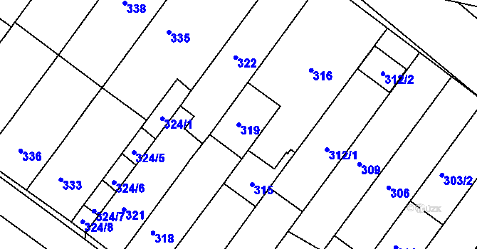 Parcela st. 319 v KÚ Vlkoš u Kyjova, Katastrální mapa