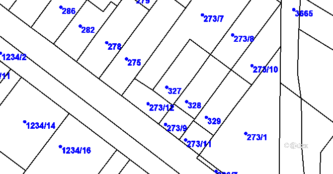 Parcela st. 327 v KÚ Vlkoš u Kyjova, Katastrální mapa