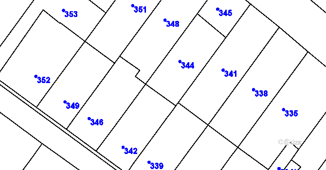 Parcela st. 343 v KÚ Vlkoš u Kyjova, Katastrální mapa