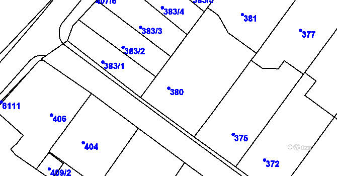 Parcela st. 380 v KÚ Vlkoš u Kyjova, Katastrální mapa