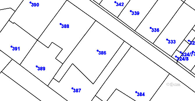 Parcela st. 386 v KÚ Vlkoš u Kyjova, Katastrální mapa
