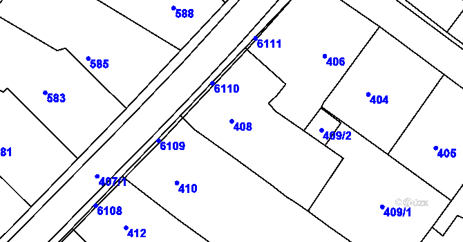 Parcela st. 408 v KÚ Vlkoš u Kyjova, Katastrální mapa