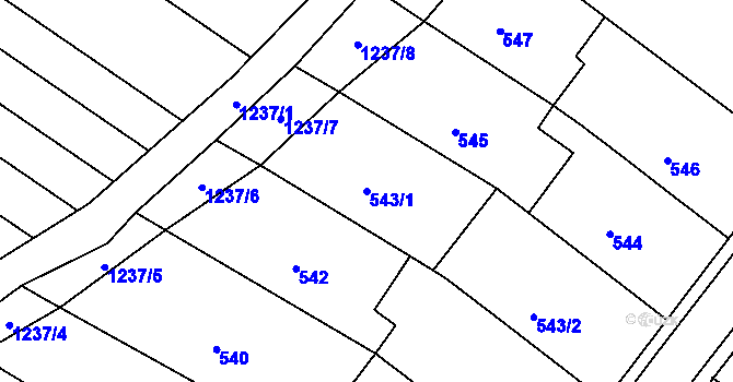 Parcela st. 543/1 v KÚ Vlkoš u Kyjova, Katastrální mapa
