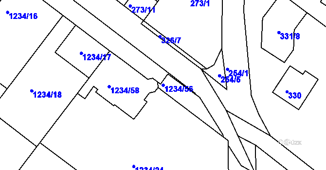 Parcela st. 1234/56 v KÚ Vlkoš u Kyjova, Katastrální mapa