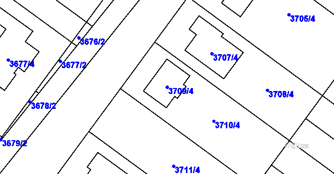 Parcela st. 3709/4 v KÚ Vlkoš u Kyjova, Katastrální mapa
