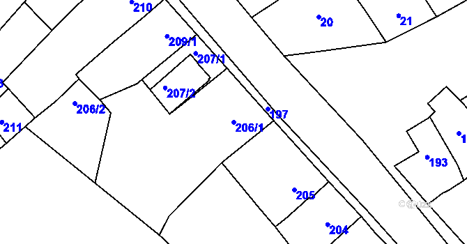 Parcela st. 206/1 v KÚ Vlkoš u Kyjova, Katastrální mapa
