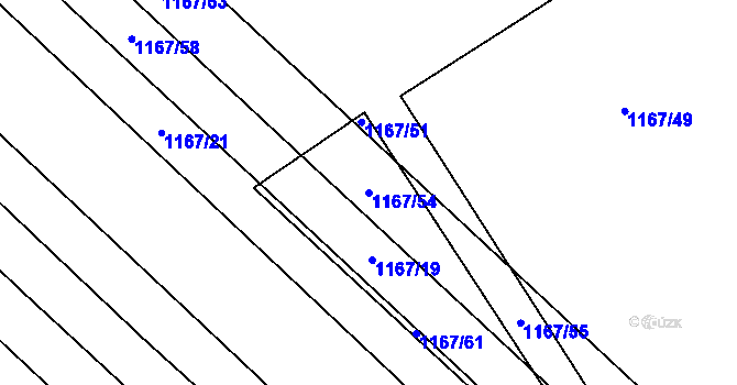 Parcela st. 1167/54 v KÚ Vlkoš u Kyjova, Katastrální mapa