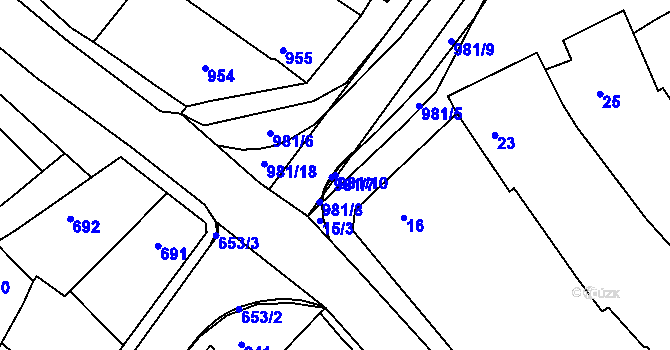 Parcela st. 981/10 v KÚ Vlkoš u Kyjova, Katastrální mapa