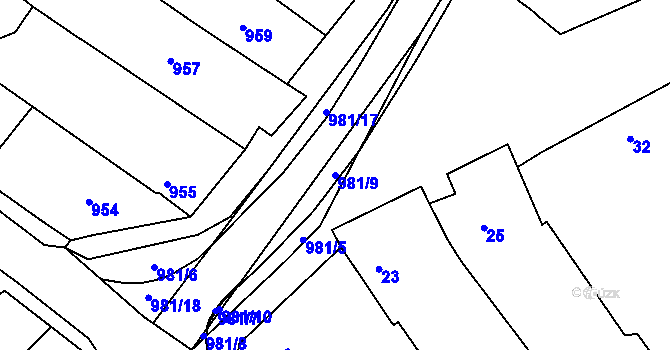 Parcela st. 981/9 v KÚ Vlkoš u Kyjova, Katastrální mapa