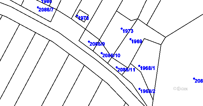 Parcela st. 2086/10 v KÚ Vlkoš u Kyjova, Katastrální mapa