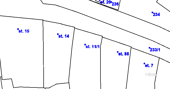 Parcela st. 11/1 v KÚ Kanovsko, Katastrální mapa