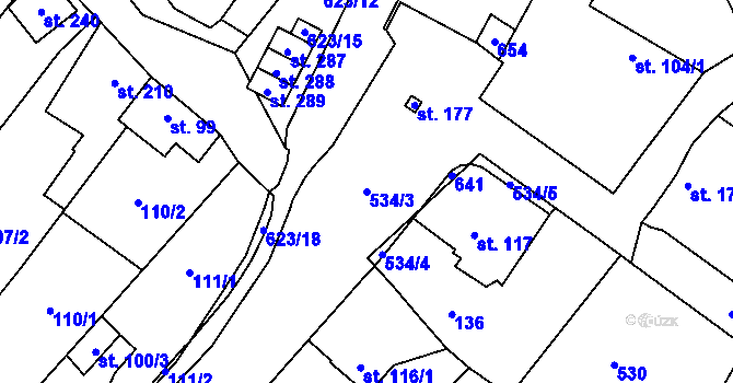 Parcela st. 534/3 v KÚ Vlkoš u Přerova, Katastrální mapa