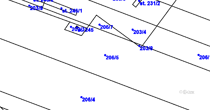 Parcela st. 206/5 v KÚ Vlkoš u Přerova, Katastrální mapa
