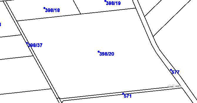 Parcela st. 398/20 v KÚ Vlkoš u Přerova, Katastrální mapa