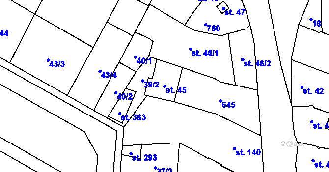 Parcela st. 45 v KÚ Vlkoš u Přerova, Katastrální mapa