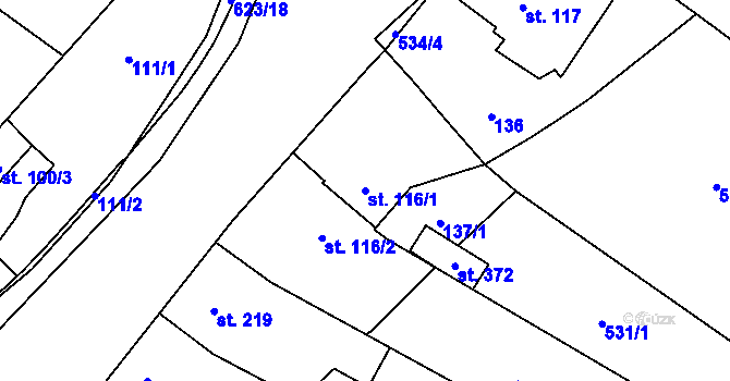 Parcela st. 116/1 v KÚ Vlkoš u Přerova, Katastrální mapa
