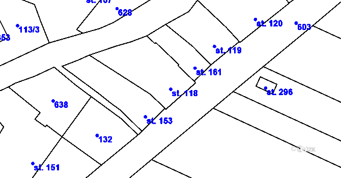 Parcela st. 118 v KÚ Vlkoš u Přerova, Katastrální mapa