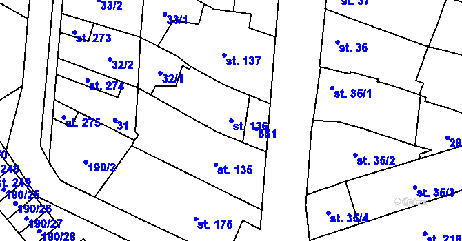 Parcela st. 136 v KÚ Vlkoš u Přerova, Katastrální mapa