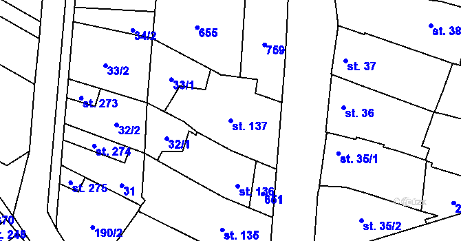 Parcela st. 137 v KÚ Vlkoš u Přerova, Katastrální mapa