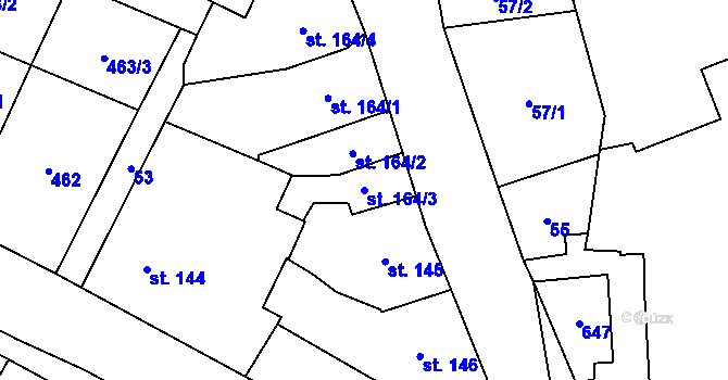 Parcela st. 164/3 v KÚ Vlkoš u Přerova, Katastrální mapa