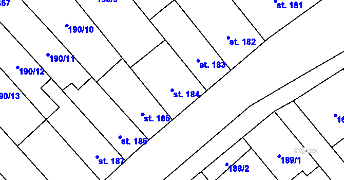 Parcela st. 184 v KÚ Vlkoš u Přerova, Katastrální mapa