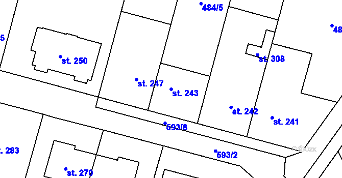 Parcela st. 243 v KÚ Vlkoš u Přerova, Katastrální mapa