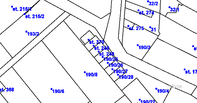 Parcela st. 249 v KÚ Vlkoš u Přerova, Katastrální mapa