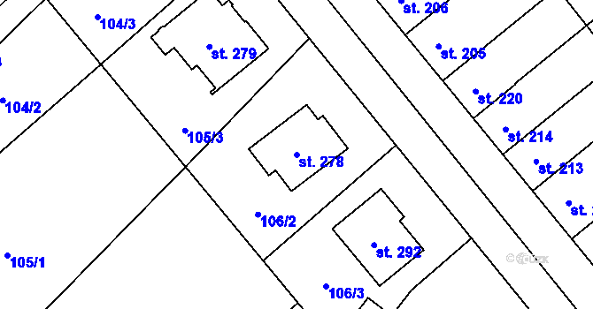 Parcela st. 278 v KÚ Vlkoš u Přerova, Katastrální mapa