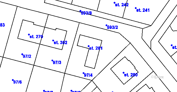 Parcela st. 281 v KÚ Vlkoš u Přerova, Katastrální mapa