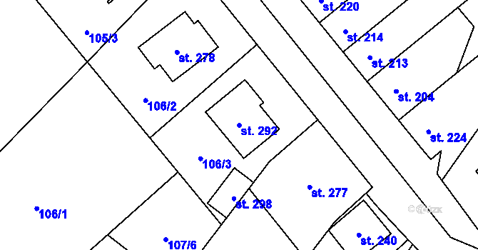 Parcela st. 292 v KÚ Vlkoš u Přerova, Katastrální mapa