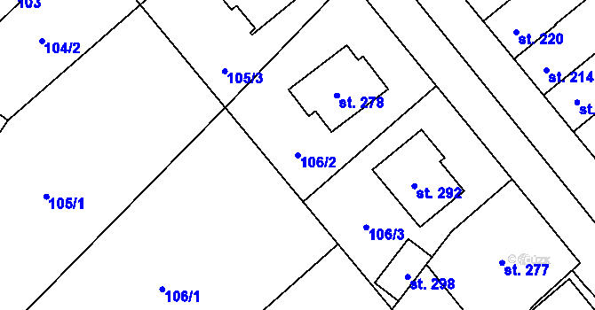 Parcela st. 106/2 v KÚ Vlkoš u Přerova, Katastrální mapa