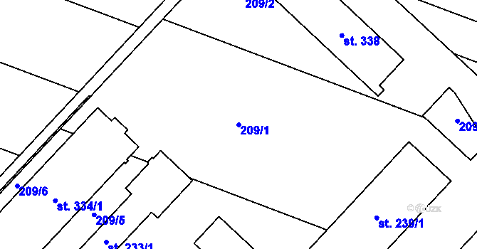 Parcela st. 209/1 v KÚ Vlkoš u Přerova, Katastrální mapa